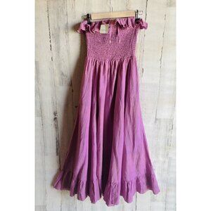 NWT Free People Lush Life Strapless Midi Dress XS Pink Ruffle Smocked Boho